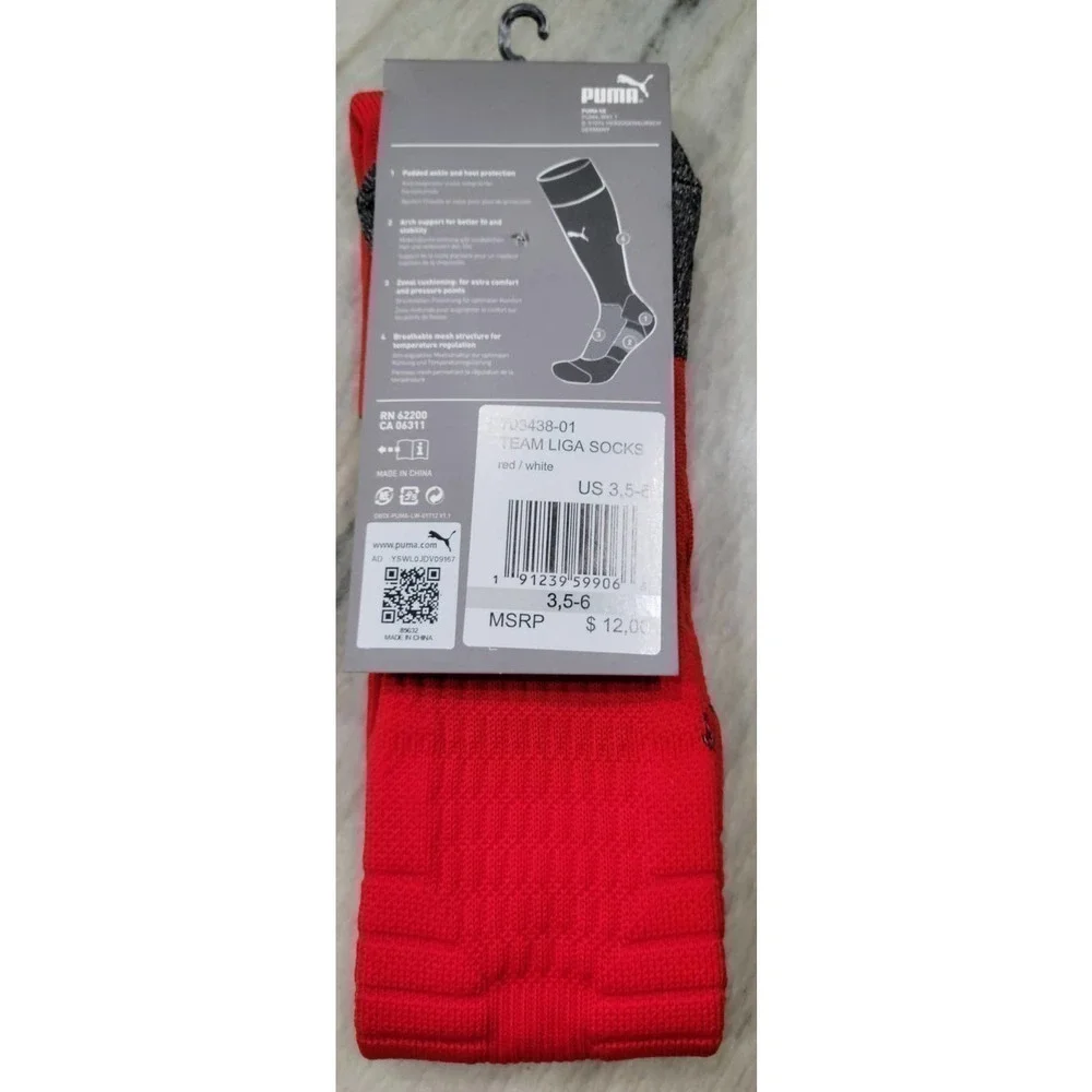 Puma Liga Knee High Socks Red Size 2 US 3.5-6